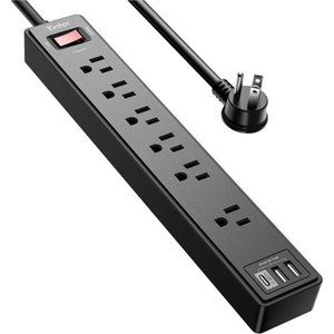 6Ft Power Strip Surge Protector - Extension Cord with 6 AC Outlets (Black)